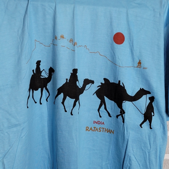 India Rajasthan Camel Caravan T-shirt Print Blue Tourist Souvenir Men's Size XXL - Picture 3 of 7